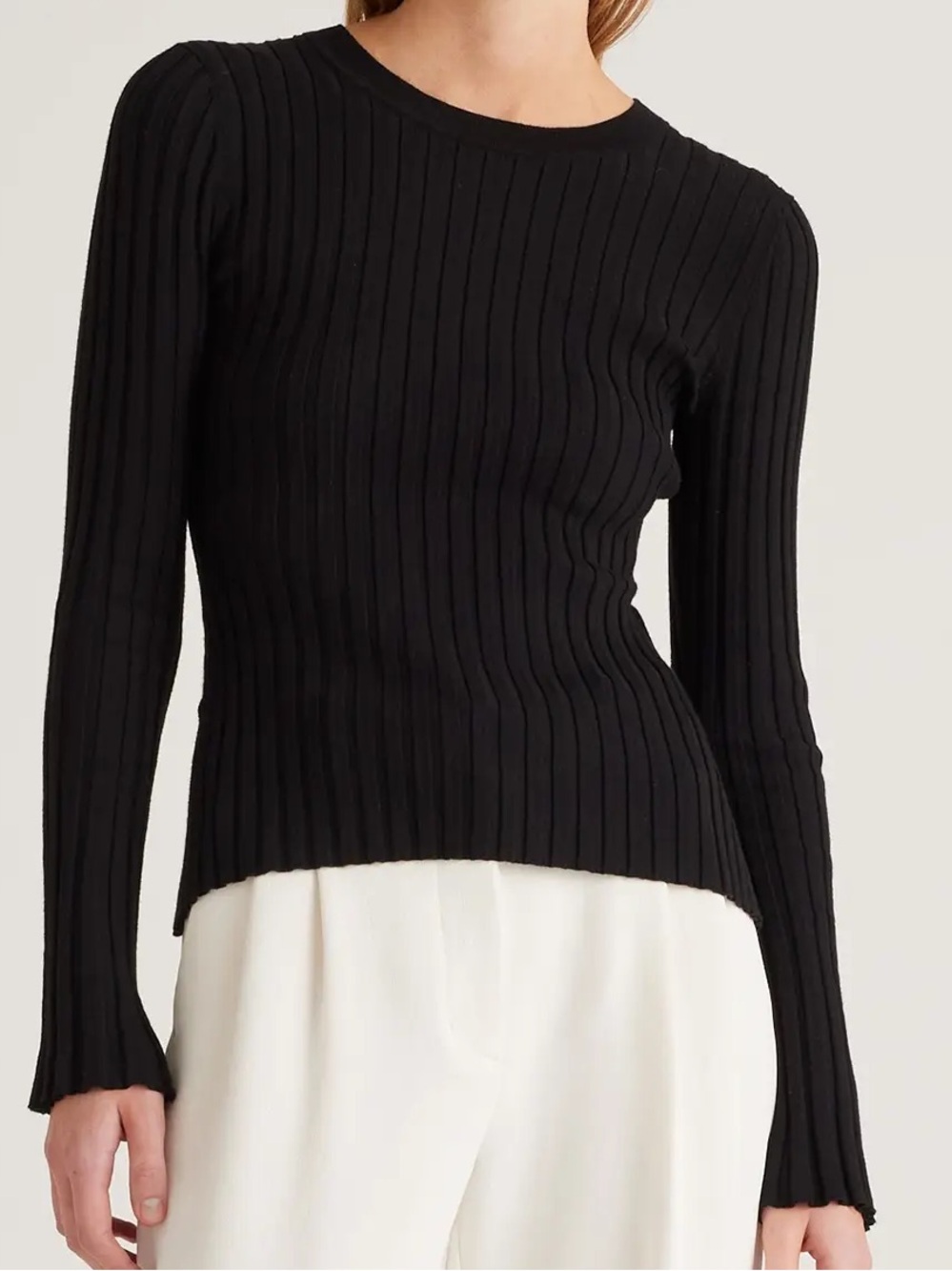 Quince Cotton Cashmere Ribbed Long Sleeve Sweater